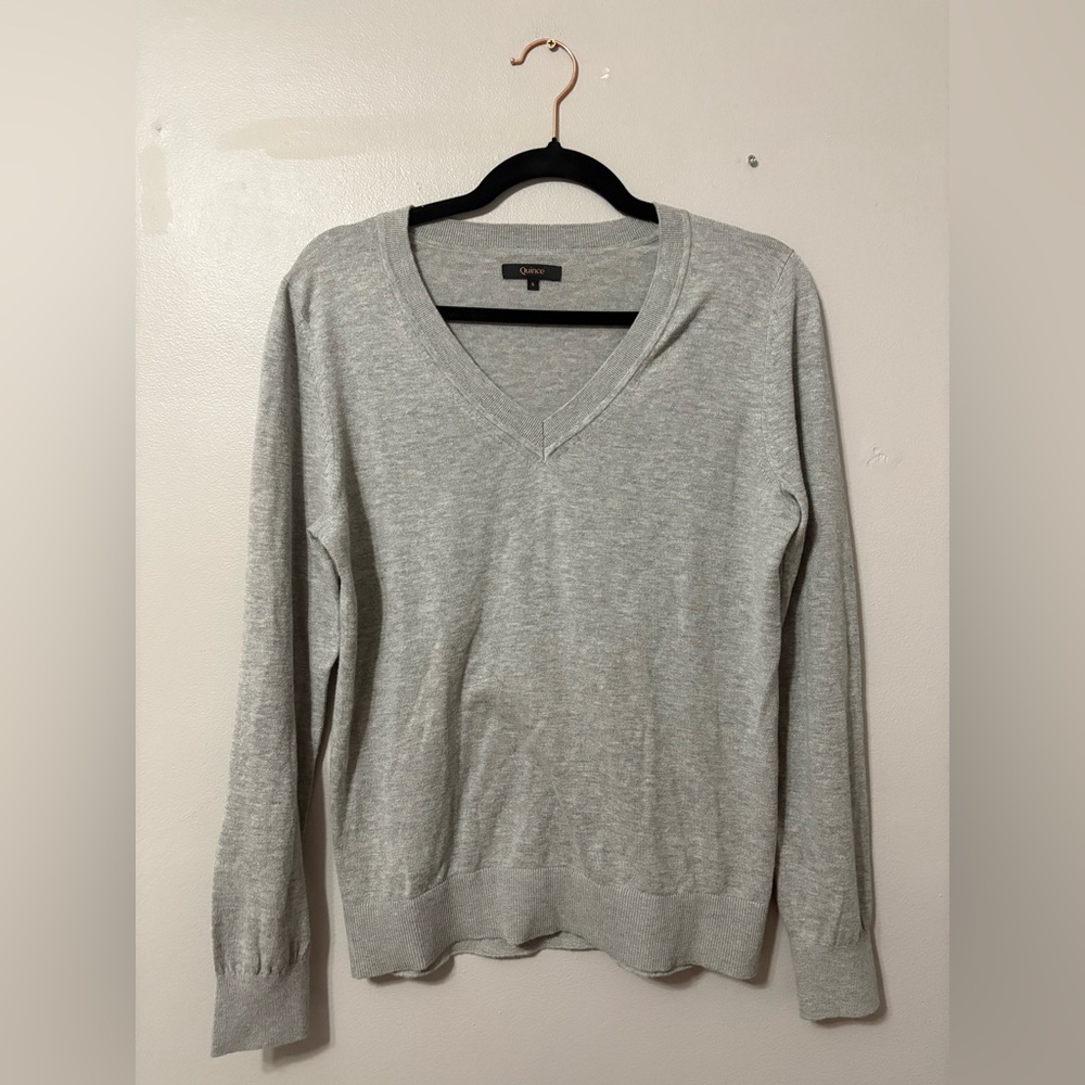 Quince Light Gray V-Neck Sweater